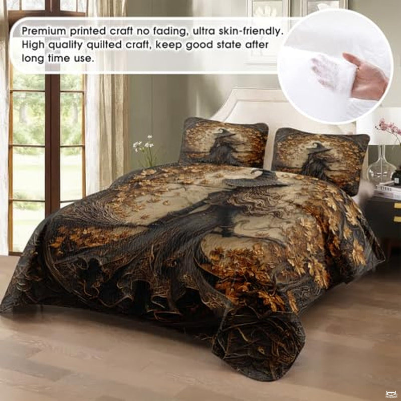 Carved Autumn Witch Golden Leaf Arch Bedding