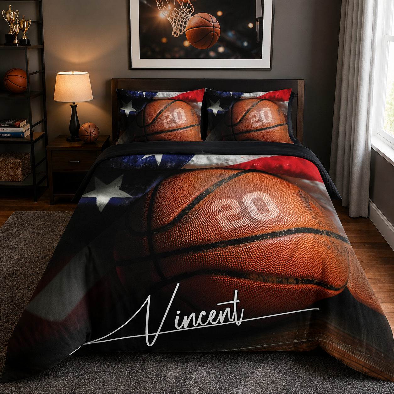 Personalized basketball blankets, quilts, comforters, and custom bedding gifts by Jeminise