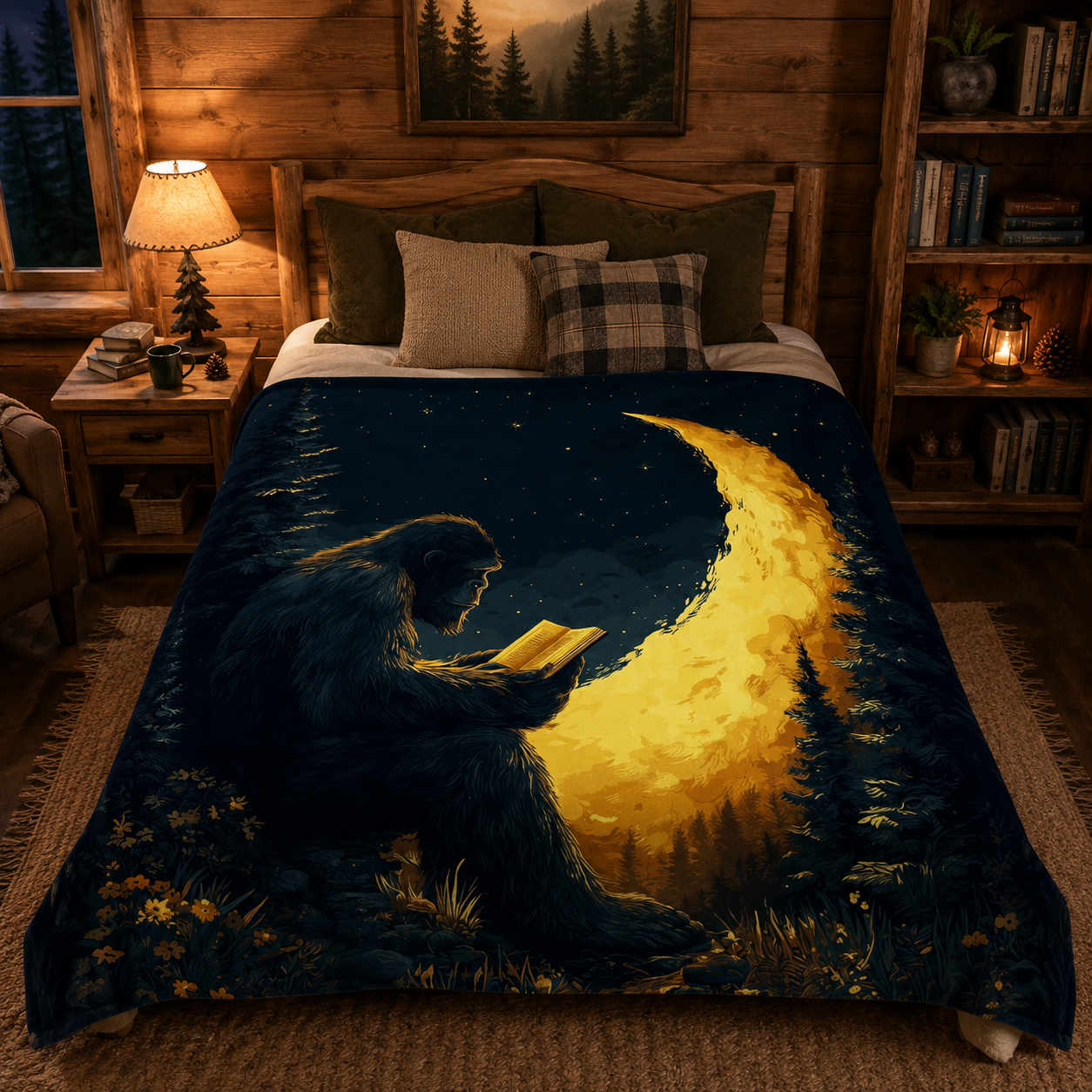 Personalized Bigfoot blankets, quilts, comforters, and forest-inspired custom bedding by Jeminise