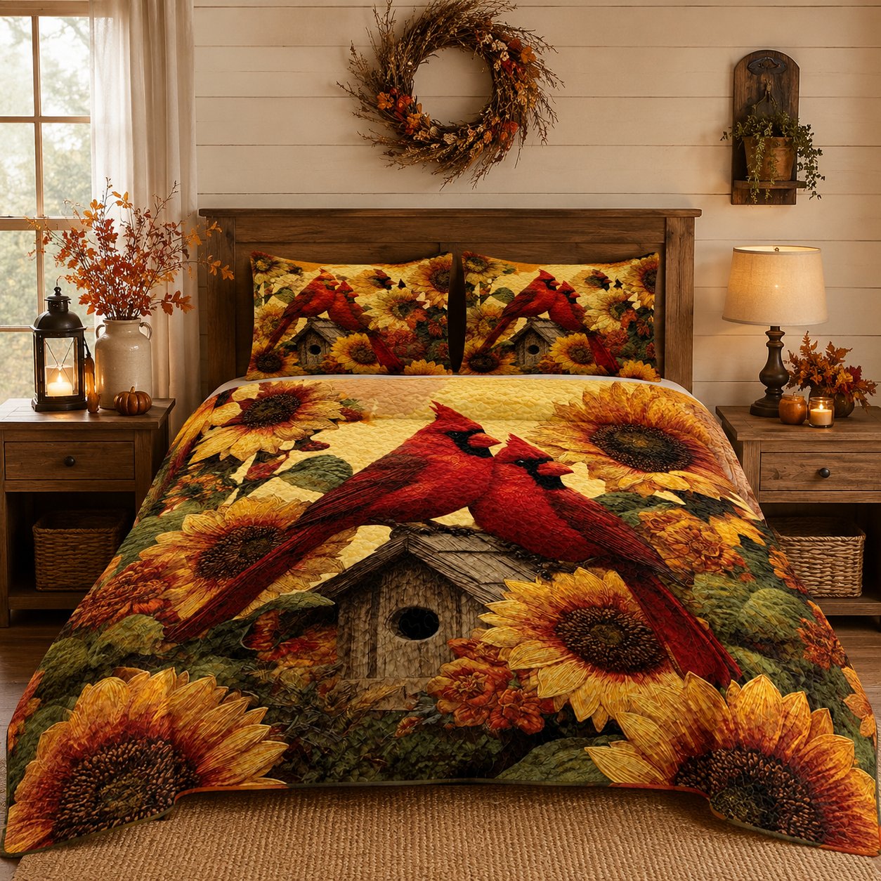 Personalized cardinal blankets, quilts, comforters, and bird-inspired custom bedding by Jeminise