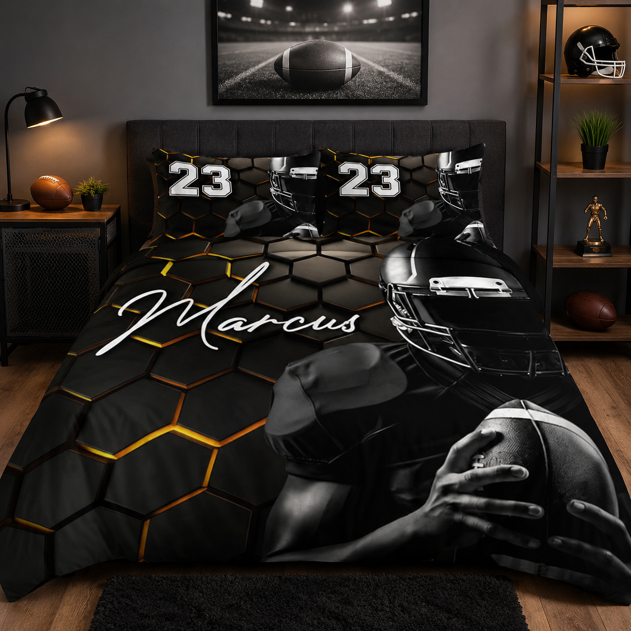 Personalized football blankets, quilts, comforters, and custom bedding gifts by Jeminise