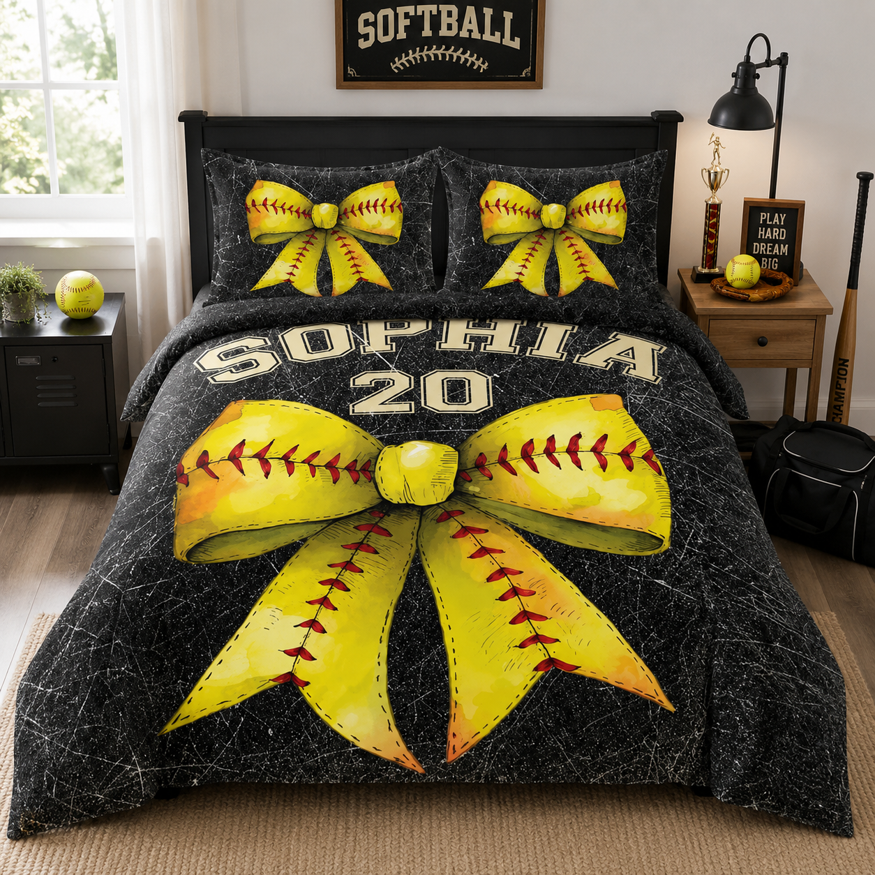 Personalized softball blankets, quilts, comforters, and custom bedding gifts by Jeminise