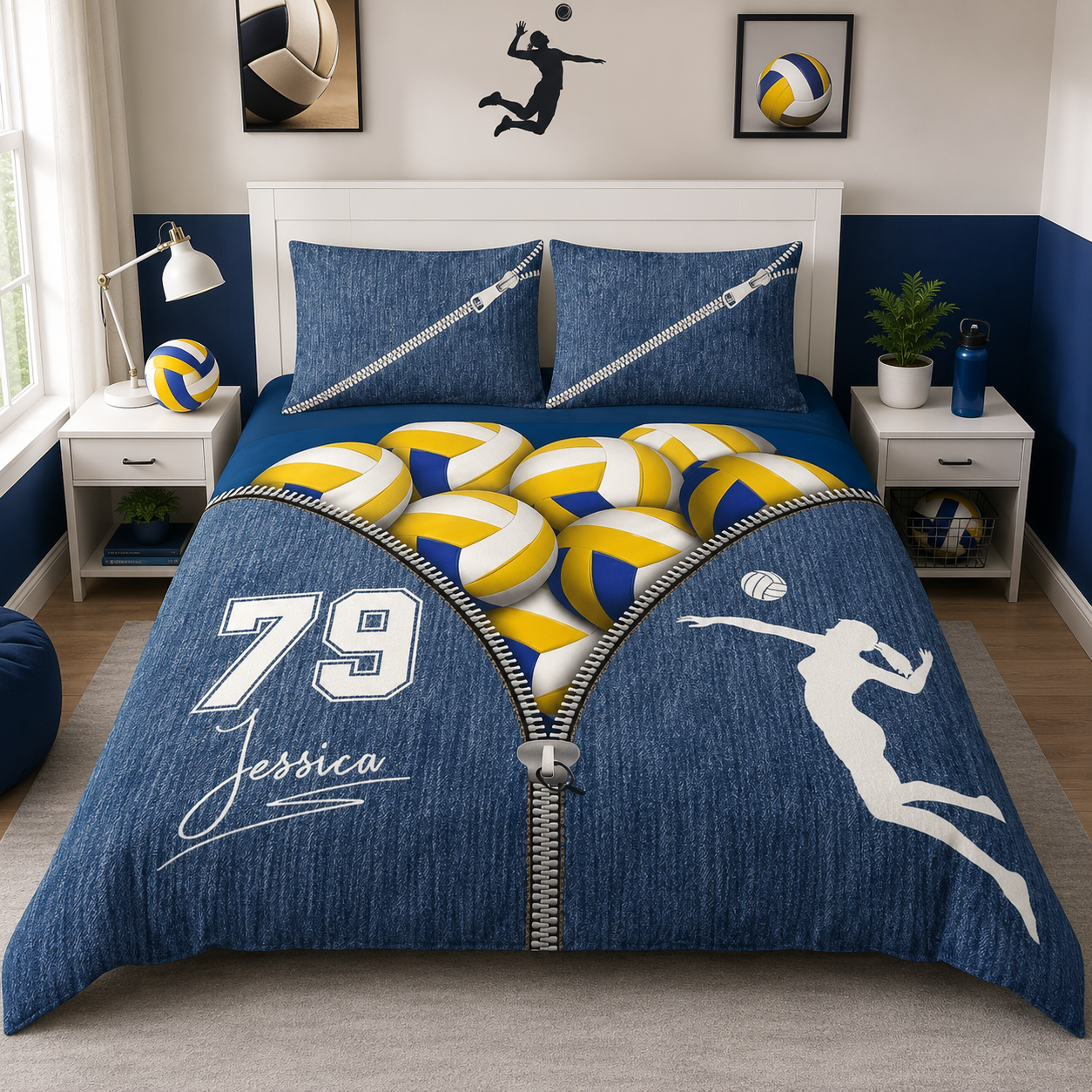 Personalized volleyball blankets, quilts, comforters, and custom bedding gifts by Jeminise