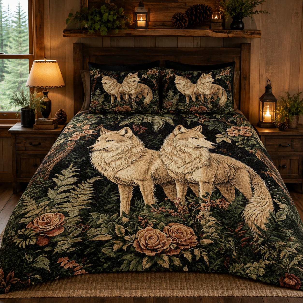 Personalized wolf blankets, quilts, comforters, and nature-inspired custom bedding by Jeminise