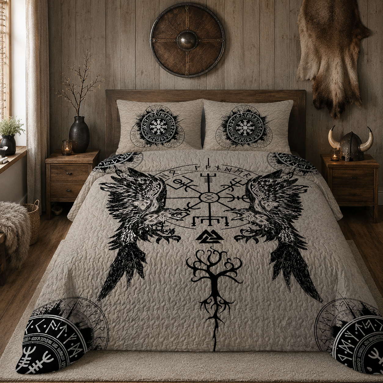 Personalized Viking blankets, quilts, comforters, and Norse mythology custom bedding by Jeminise