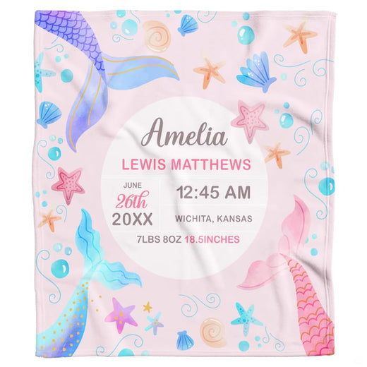 Pastel watercolor mermaid tails nursery blanket front display