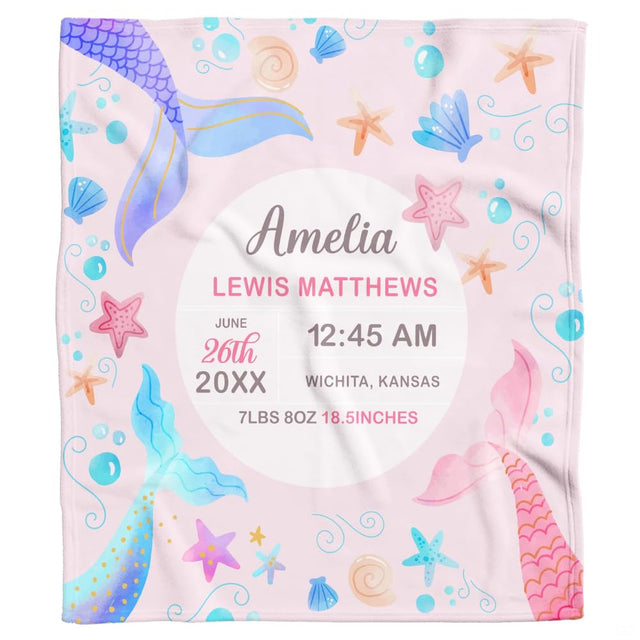 Pastel watercolor mermaid tails nursery blanket front display