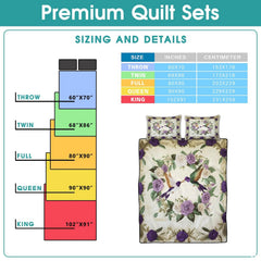 Hummingbird rose bedding sizing infographic