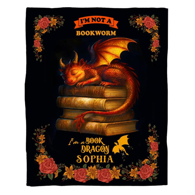 Sleeping book dragon antique books fantasy blanket showing curled baby dragon view 2