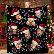 Christmas Santa Hat Family Pet Collage Holiday Throw Blanket