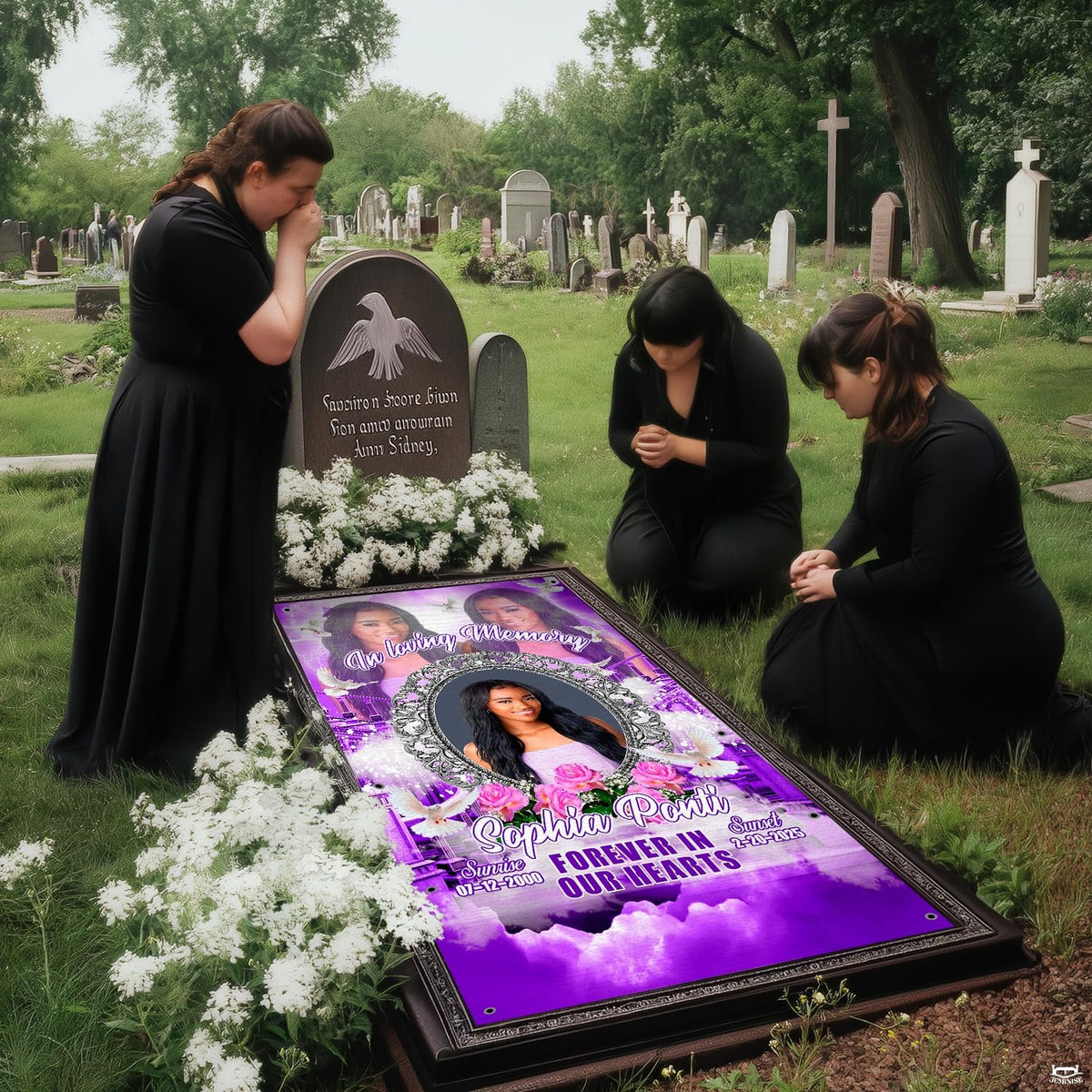Memorial honorary tribute textile display laid flat showing celestial pillars