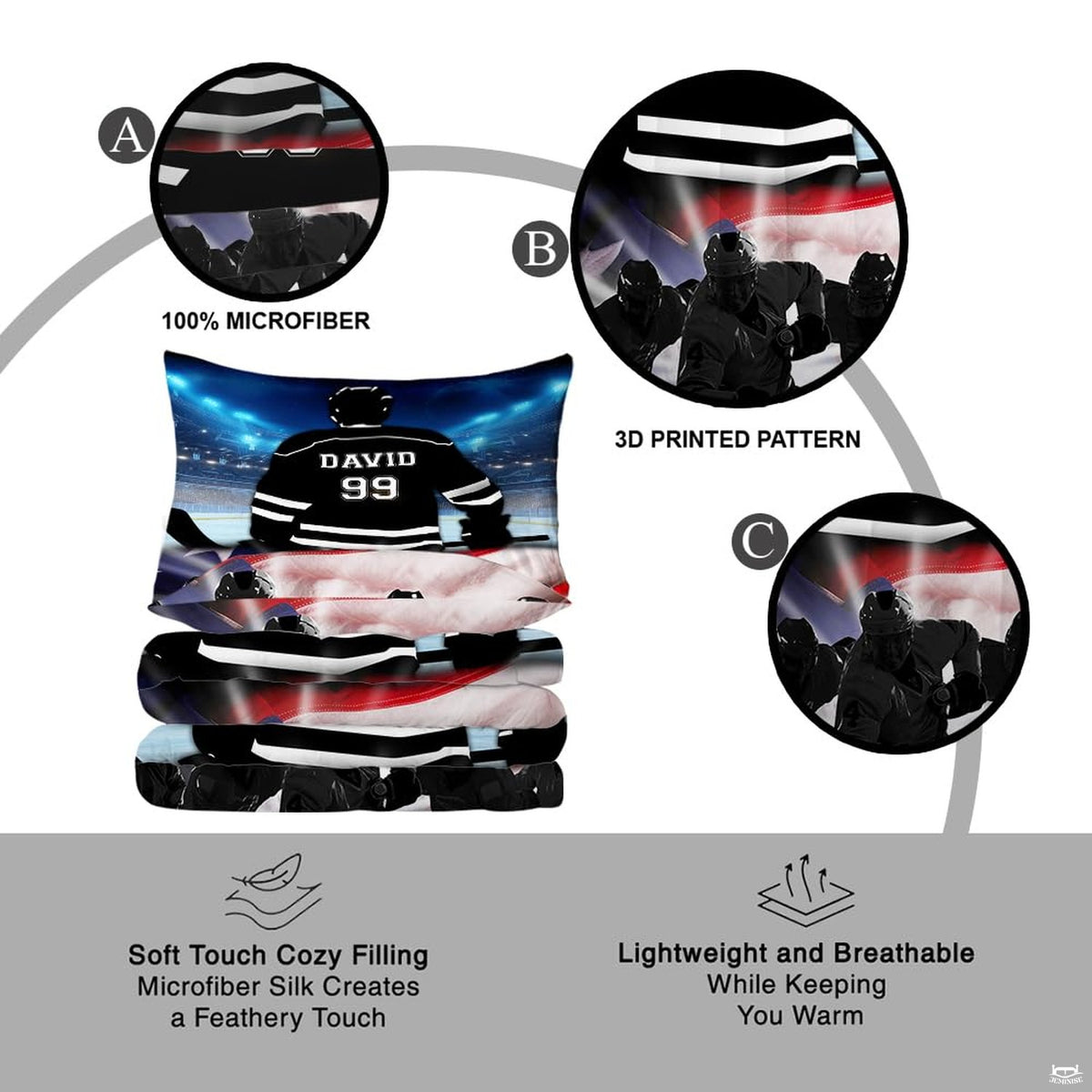 Coordinated pillow sham displaying patriotic ice hockey graphics from the sports bedding set