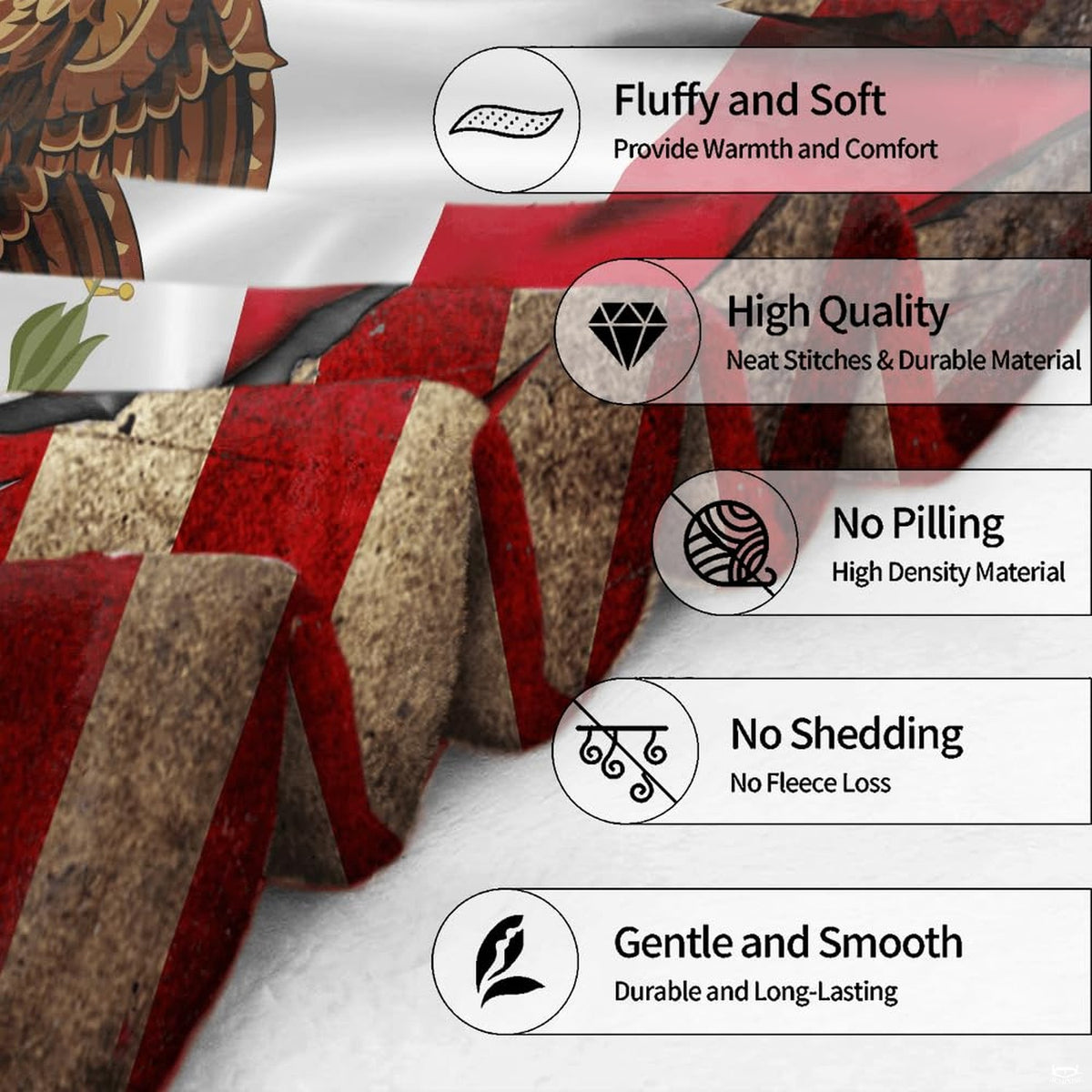 Mexican American ripped flag design with Mexican eagle crest and stars and stripes, view 5.