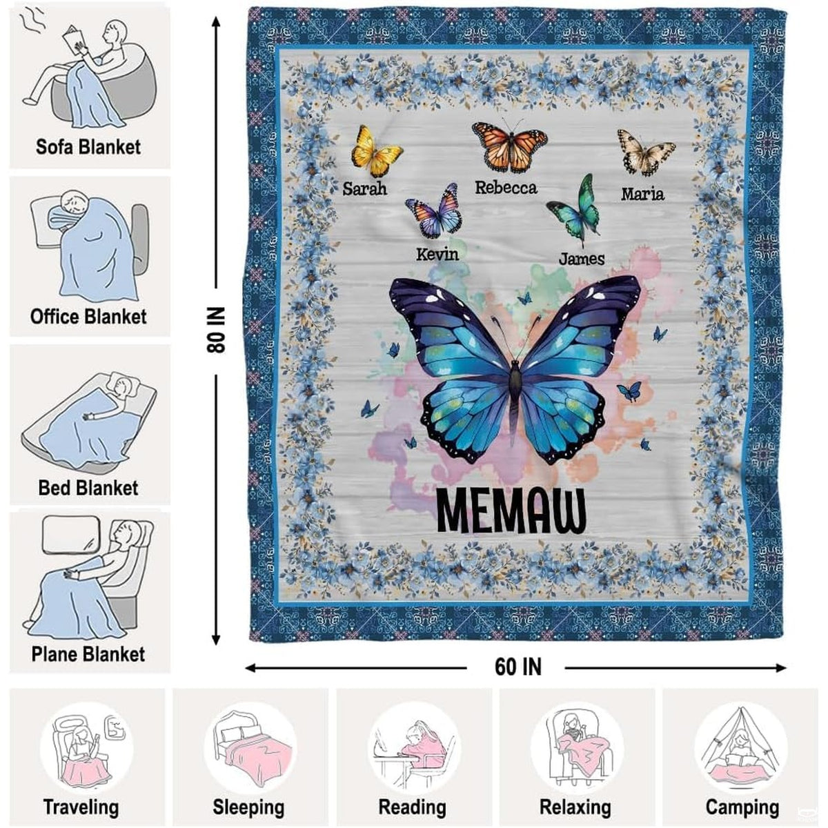 Full rectangular textile display shown with dimension callouts