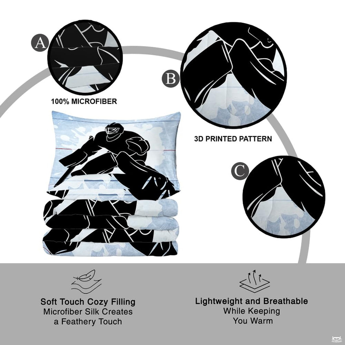 Coordinated pillow sham displaying athletic hockey goalie graphics from the sports bedding set