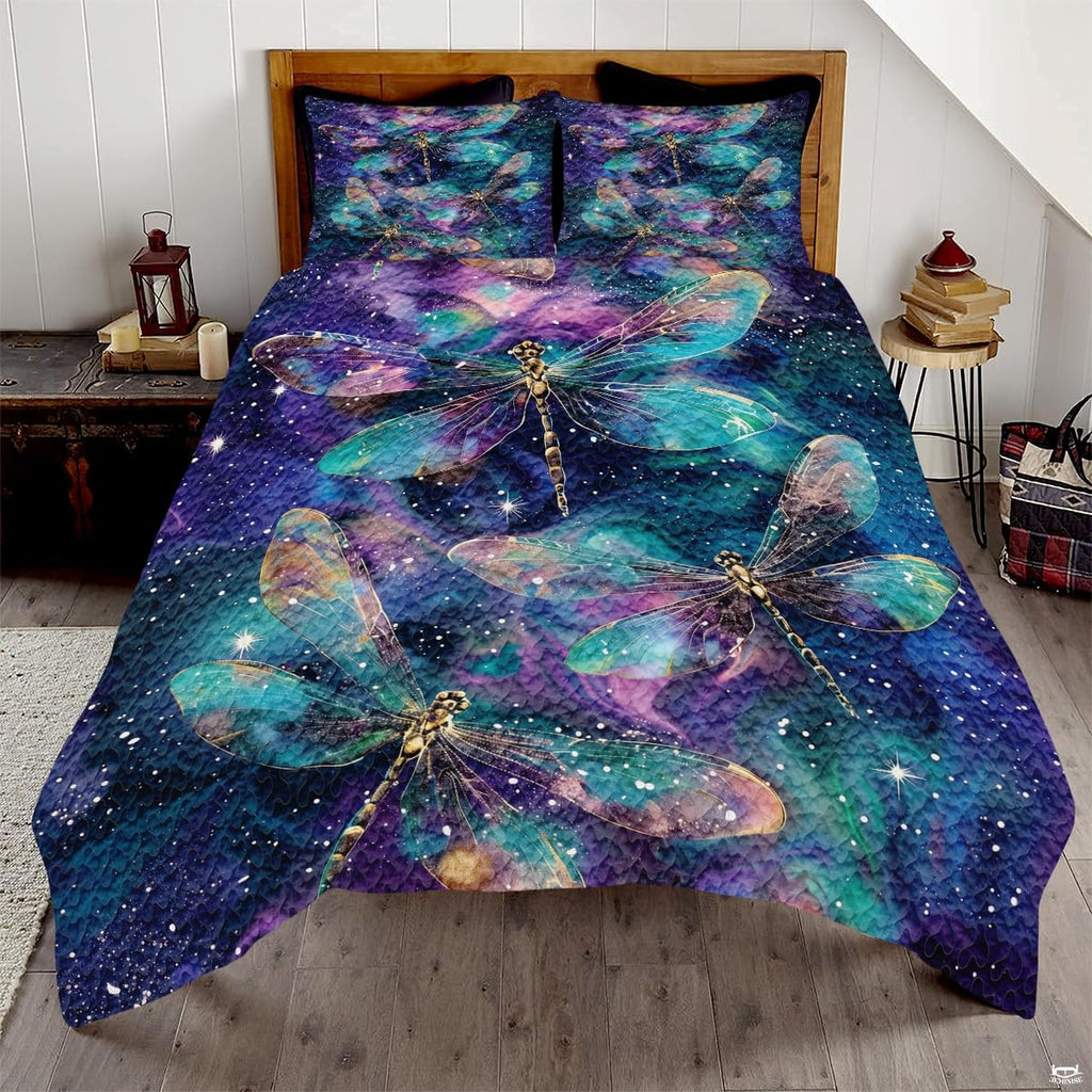 Galaxy dragonfly bedding in a bright bedroom