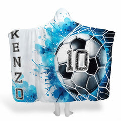 Blue watercolor soccer goal net sports blanket showing athletic design view 1