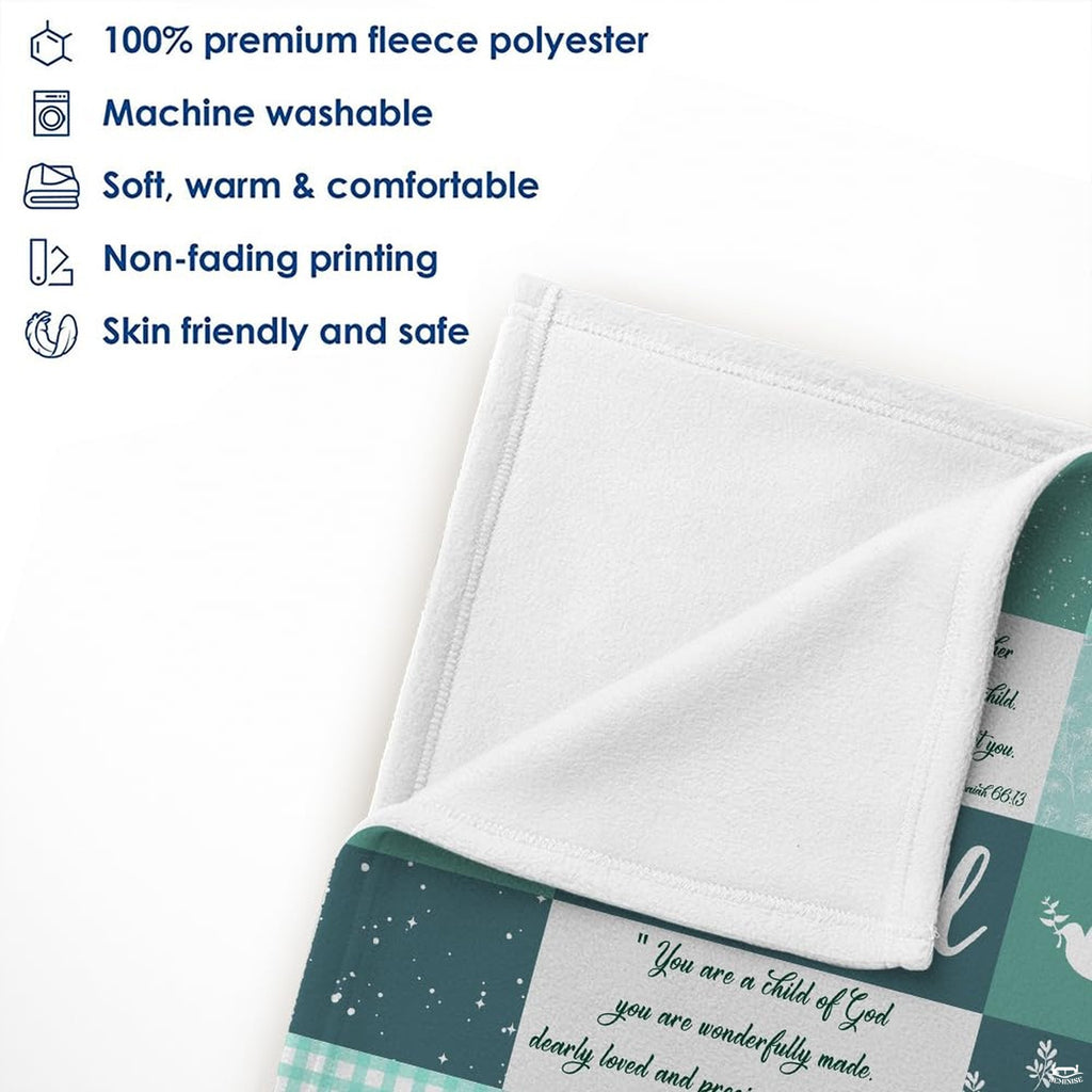 Peace dove sage green gingham blanket full flat lay display
