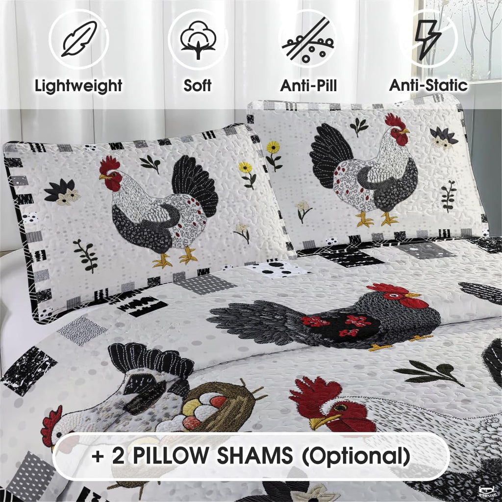 Chicken Pattern Quilt Set, Animal Patchwork Farmhouse Quilt Set Bedspread, Premium Pattern Quilt Bedspread, Bedding Gift for Lover Daughter Son Father Mother