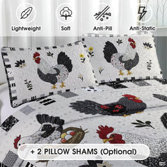 Chicken Pattern Quilt Set, Animal Patchwork Farmhouse Quilt Set Bedspread, Premium Pattern Quilt Bedspread, Bedding Gift for Lover Daughter Son Father Mother