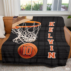 Personalized Basketball Ball Below Net Blanket with Name and Number