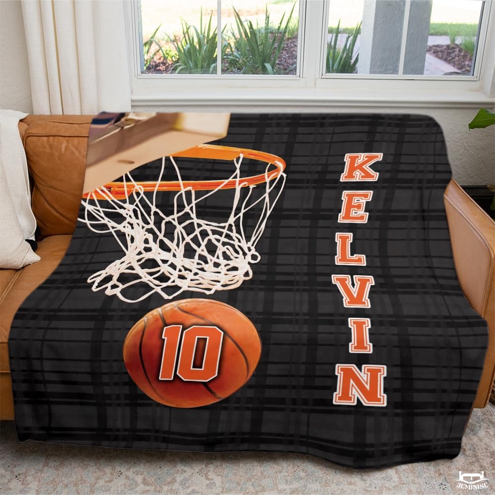 Personalized Basketball Ball Below Net Blanket with Name and Number
