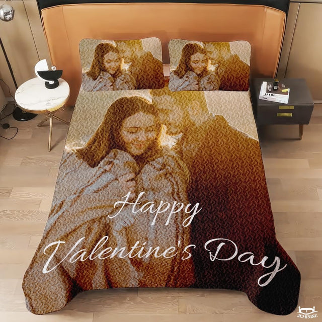 Personalized Couple Hugging Close Up Portrait Quilt with Photo