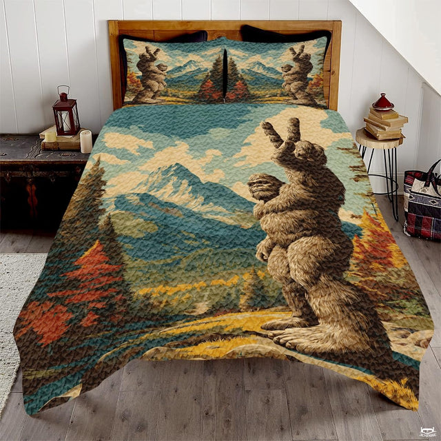 Personalized Bigfoot Peace Sign Mountain Landscape Quilt Sets