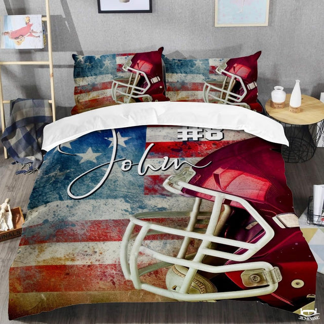 Custom Football Helmet on American Flag Vintage Comforter