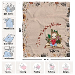 Personalized Reading Girl on Book with Flowers Blanket - Book Lover
