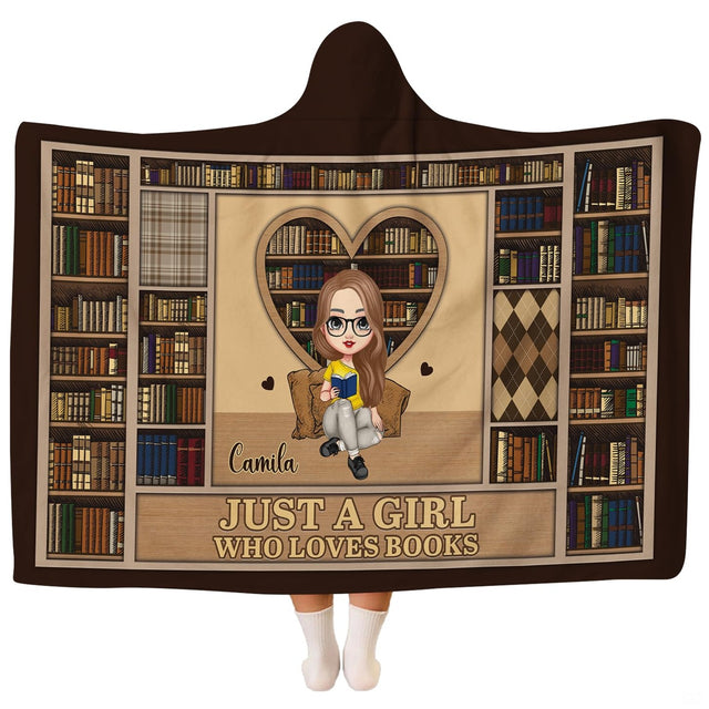 Illustrated vintage bookshelf bed set print showing rows of antique leatherbound novels on warm wooden shelves.