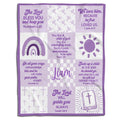 Lavender Christian scripture patchwork throw blanket with rainbow and bible verse blocks