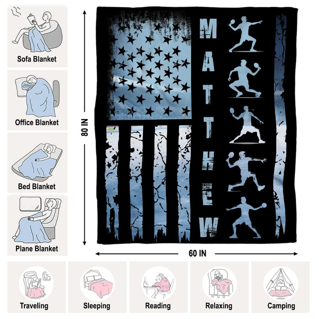 Patriotic pickleball flag throw blanket view 4 highlighting court player graphics and sports room decor