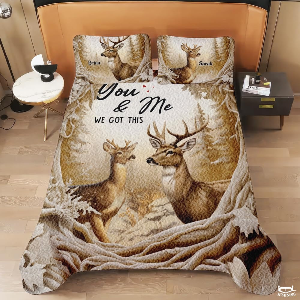 Personalized Wildlife Deer Couple in Forest Clearing Comforter with Buck