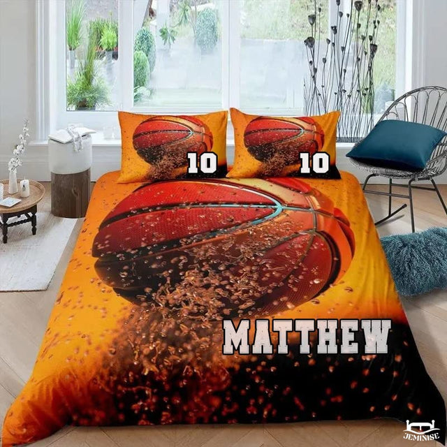 Personalized Basketball with Water Splash Comforter with Name and Number