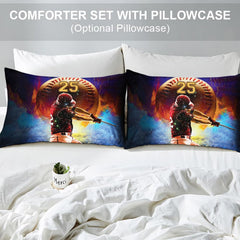 Matching pillowcase detail for baseball bedding set showcasing swinging batter and cosmic baseball artwork