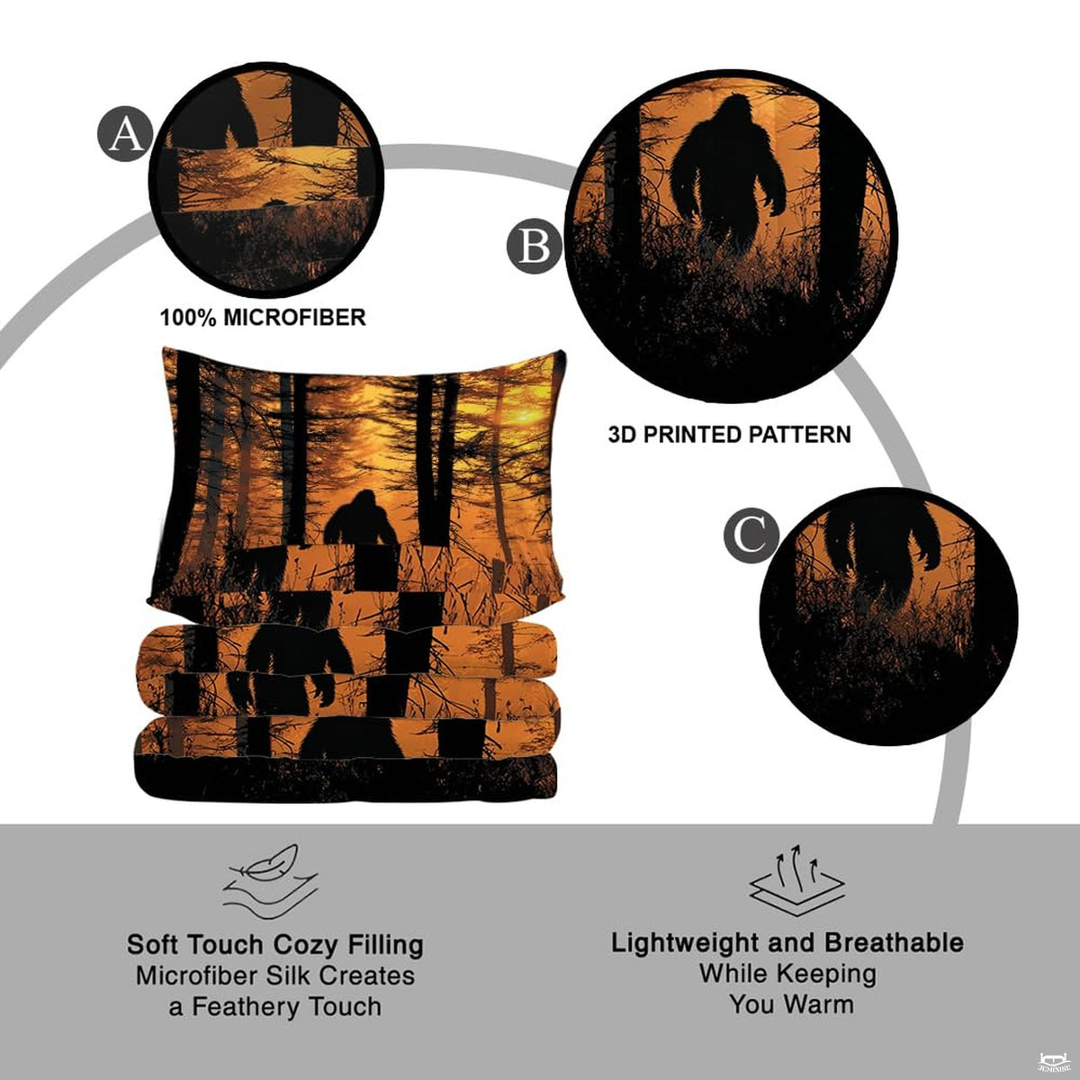 Rustic cabin bedroom styling of bigfoot bedding set displayed neatly on a mattress with natural wood decor.