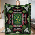 Celtic tree of life bedding set displaying sacred branches, celestial moon motifs, and green knotwork panels.