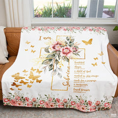 Custom Floral Cross with Butterflies Blanket, Machine Washable