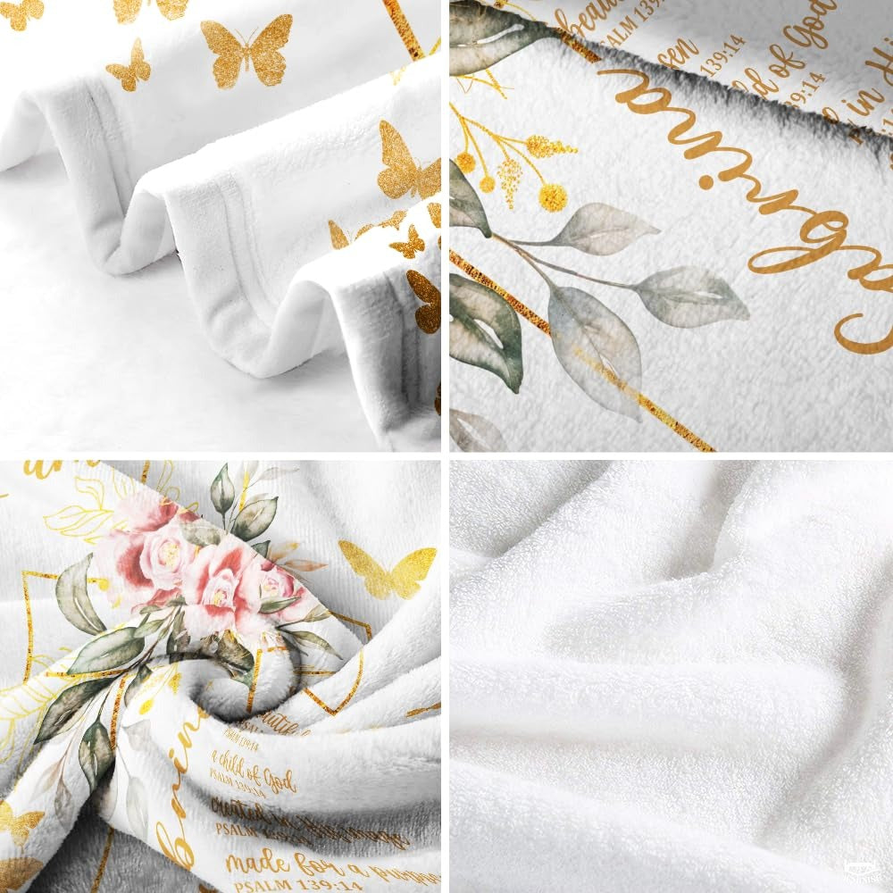 Custom Floral Cross with Butterflies Blanket, Machine Washable