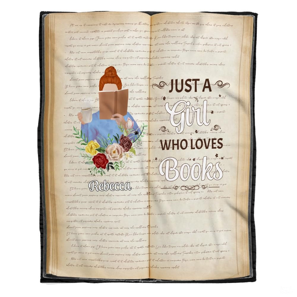 Personalized Girl Messy Bun Reading Book and Holding Mug Throw Blanket
