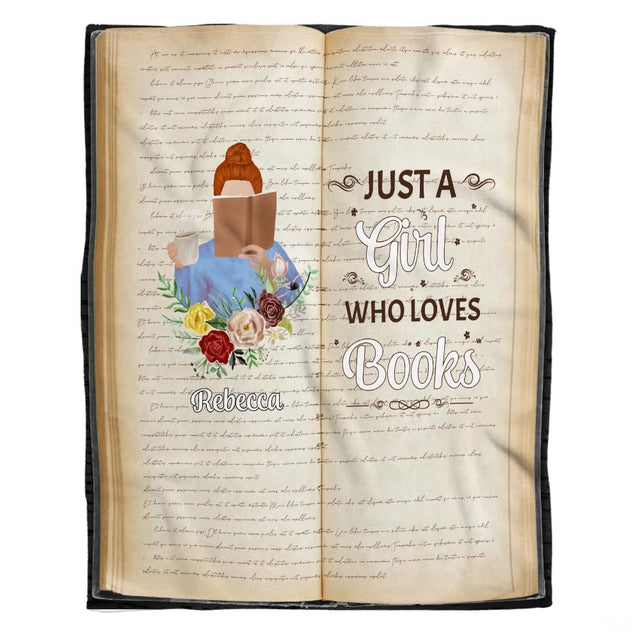 Personalized Girl Messy Bun Reading Book and Holding Mug Throw Blanket