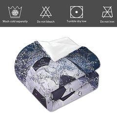 Draped angle of blue lightning soccer bedding highlighting bold athletic varsity typography