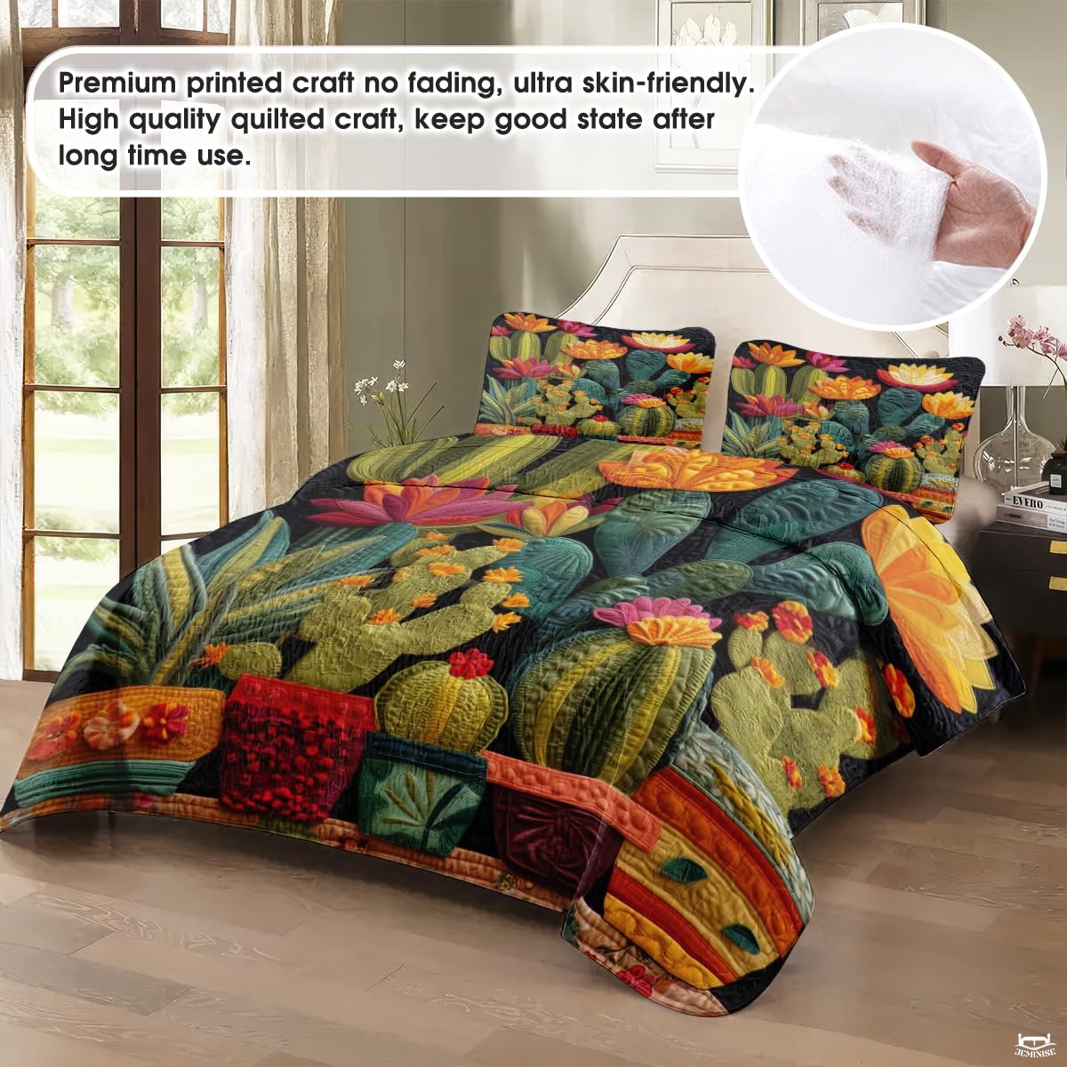 Personalized Flowering Cactus & Succulent Garden Quilt Set - Design 5