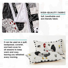 Chicken Pattern Quilt Set, Animal Patchwork Farmhouse Quilt Set Bedspread, Premium Pattern Quilt Bedspread, Bedding Gift for Lover Daughter Son Father Mother