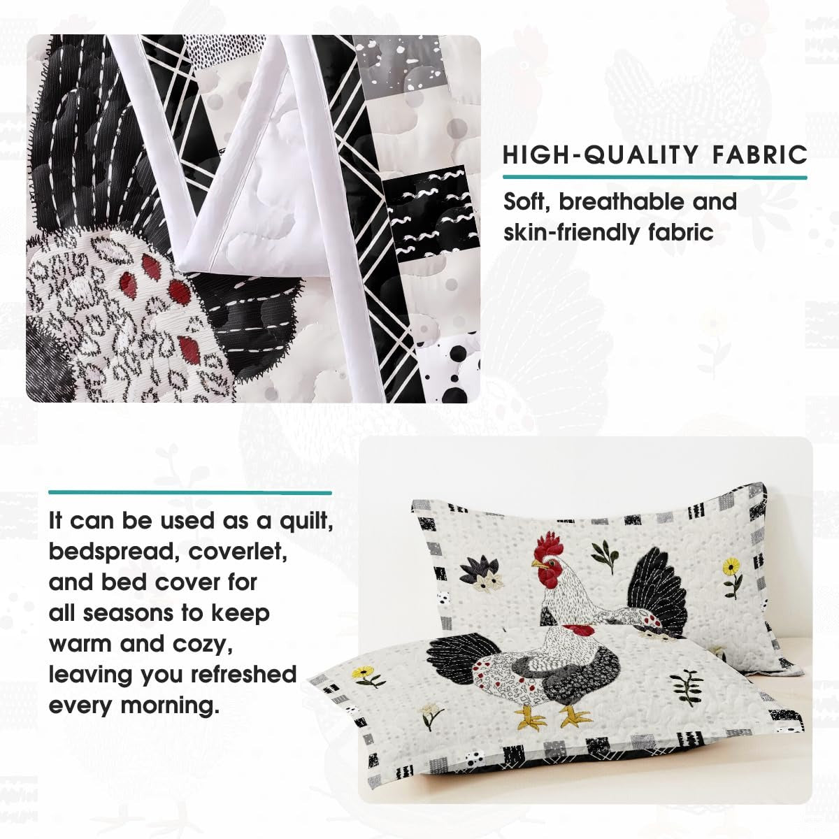 Chicken Pattern Quilt Set, Animal Patchwork Farmhouse Quilt Set Bedspread, Premium Pattern Quilt Bedspread, Bedding Gift for Lover Daughter Son Father Mother