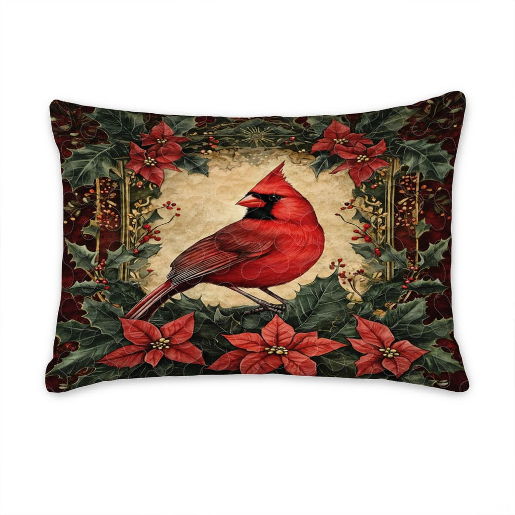 Matching pillowcase detail for cardinal bedding set showing coordinating ruby songbird and holly branch print