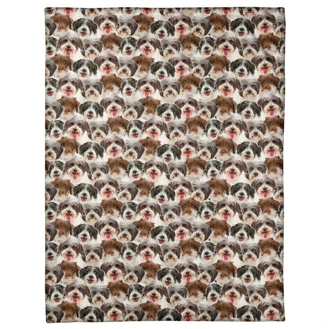 Havanese dog breed blanket featuring an all-over photo collage pattern.