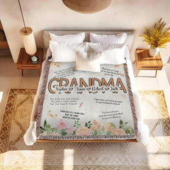 Grandma botanical floral garden family tribute blanket showing watercolor peach peonies view 4