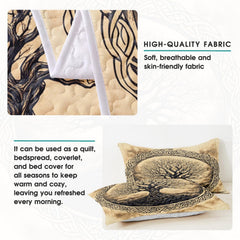 Detailed view of circular knotwork border in sepia and tan tones.